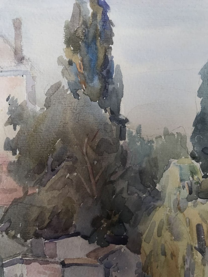 Watercolor painting City river Wihyrovskii Victor - 5