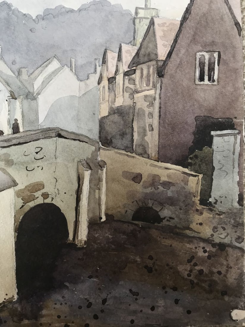 Watercolor painting Old city Unknown artist - 10
