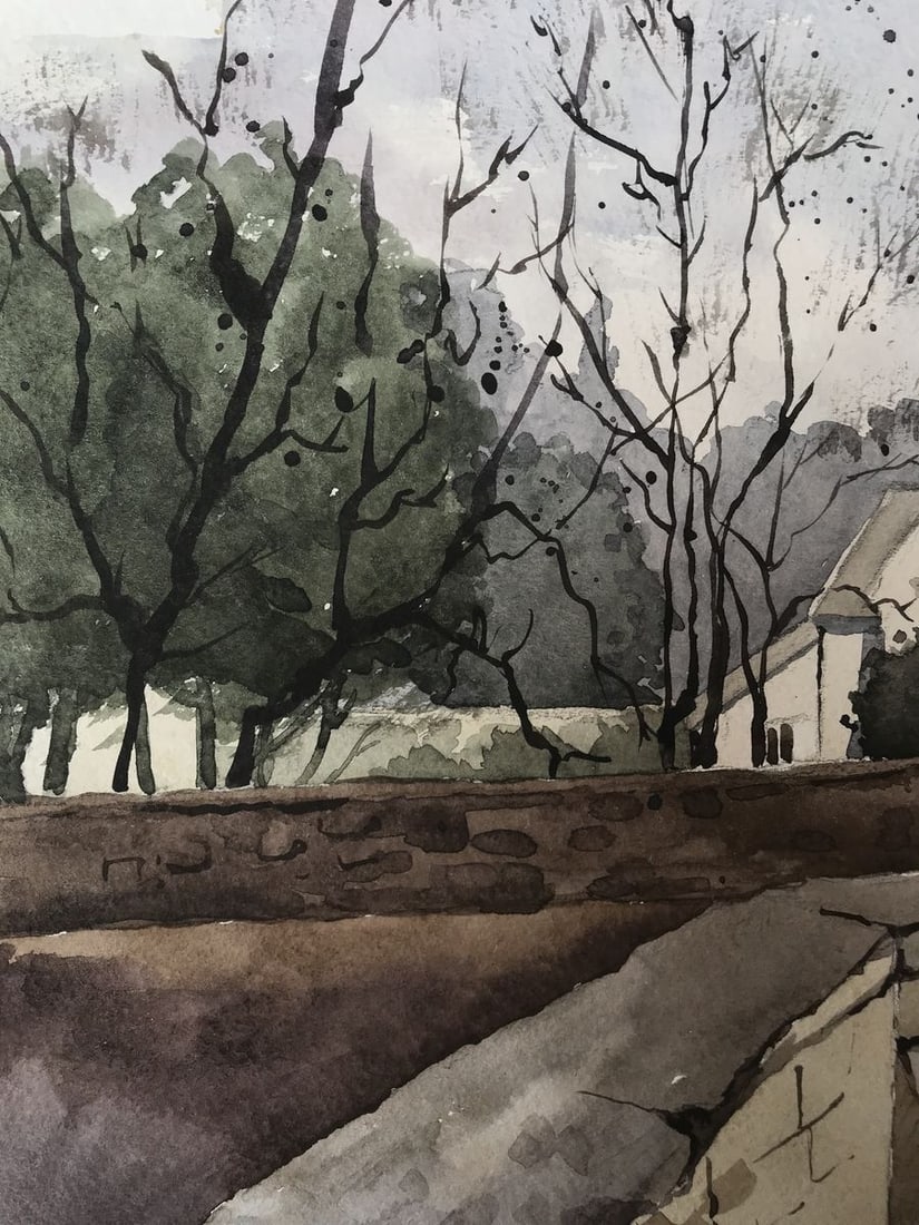 Watercolor painting Old city Unknown artist - 4