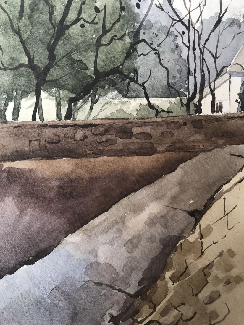 Watercolor painting Old city Unknown artist - 5