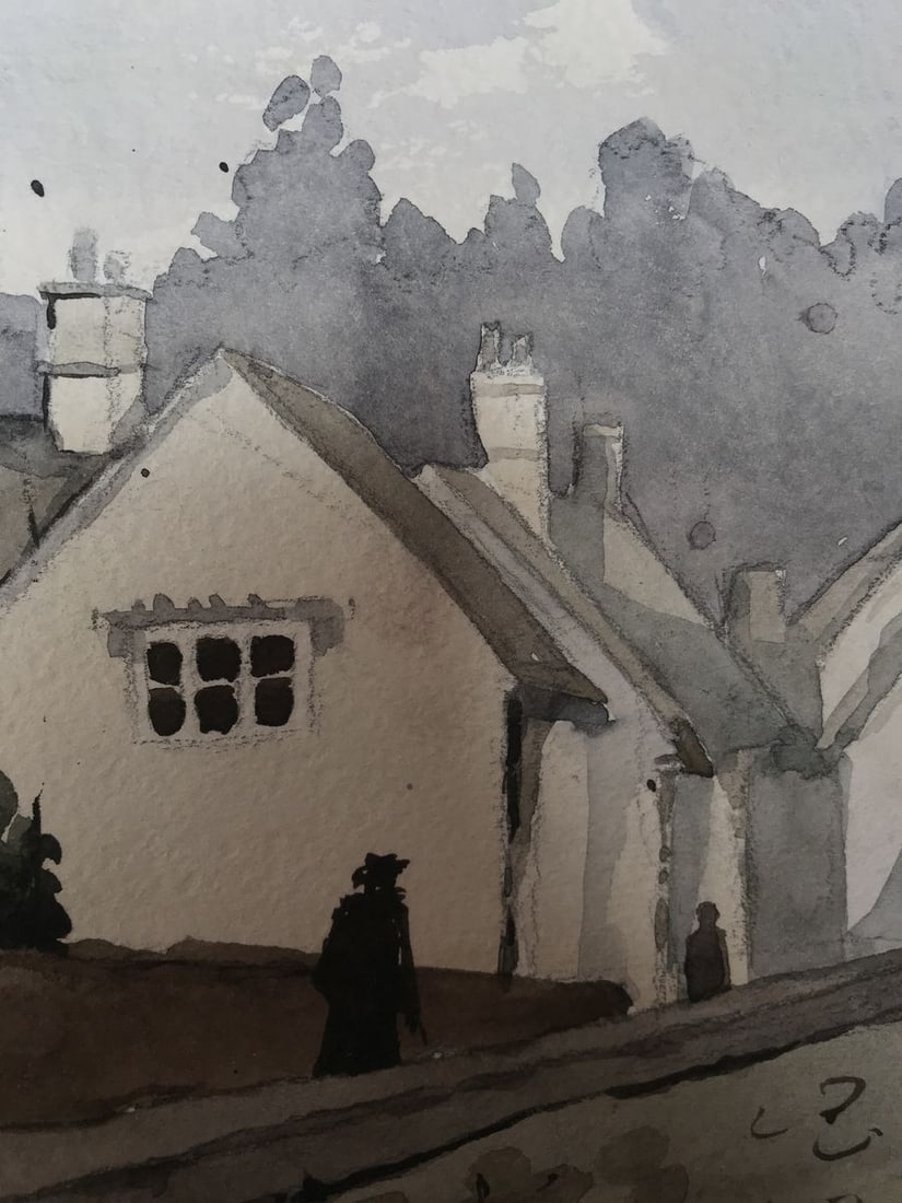 Watercolor painting Old city Unknown artist - 8