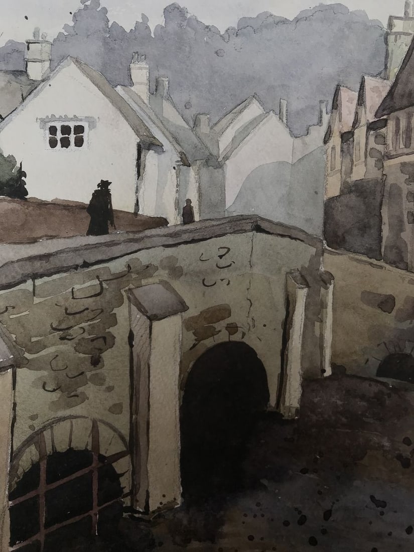 Watercolor painting Old city Unknown artist - 9