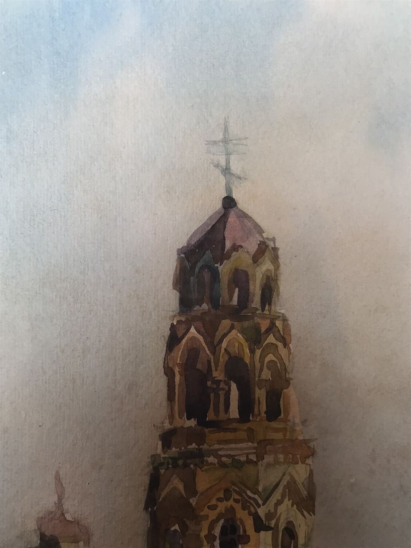 Watercolor painting Big church Unknown artist - 5