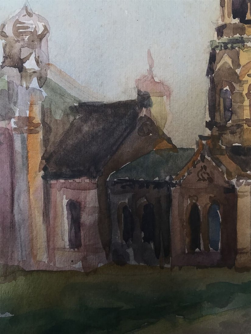 Watercolor painting Big church Unknown artist - 6