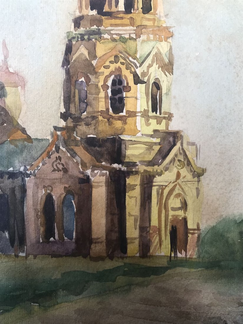 Watercolor painting Big church Unknown artist - 7