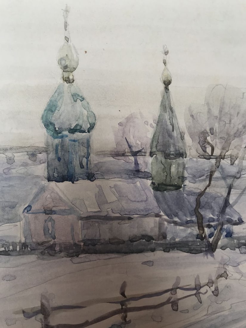 Watercolor painting Cold winter Wihyrovskii Victor - 6