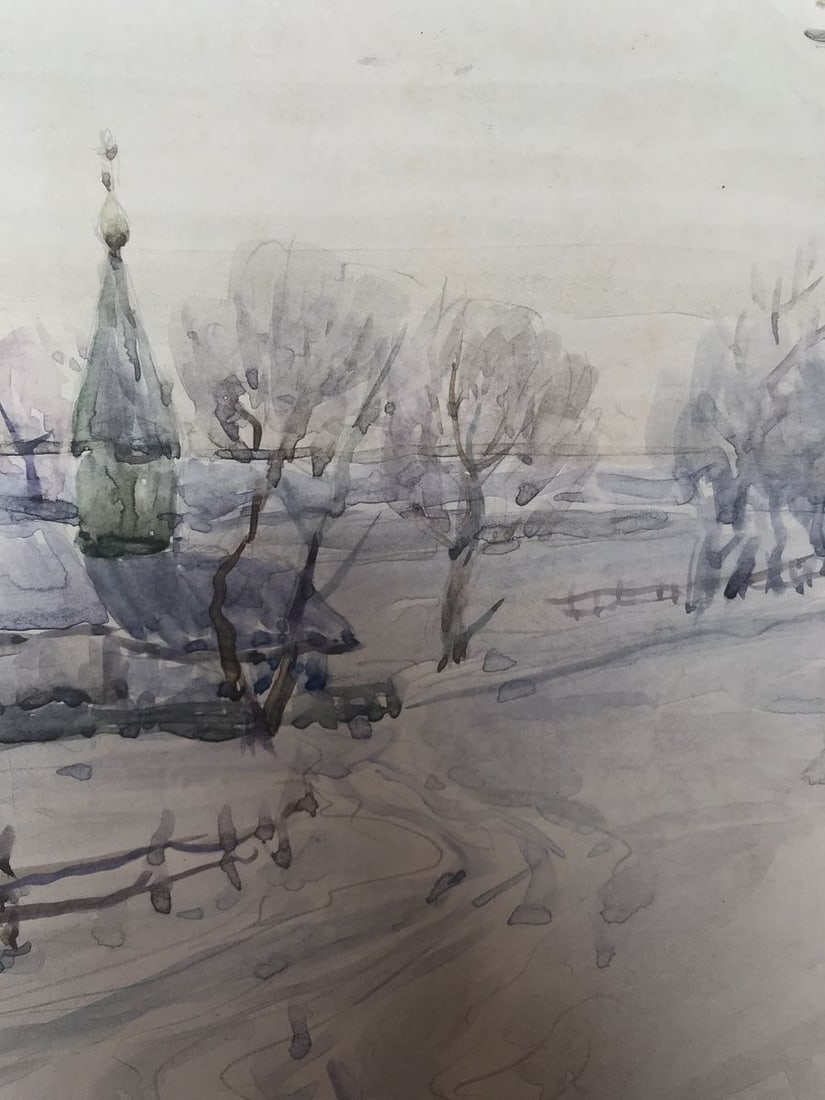 Watercolor painting Cold winter Wihyrovskii Victor - 8