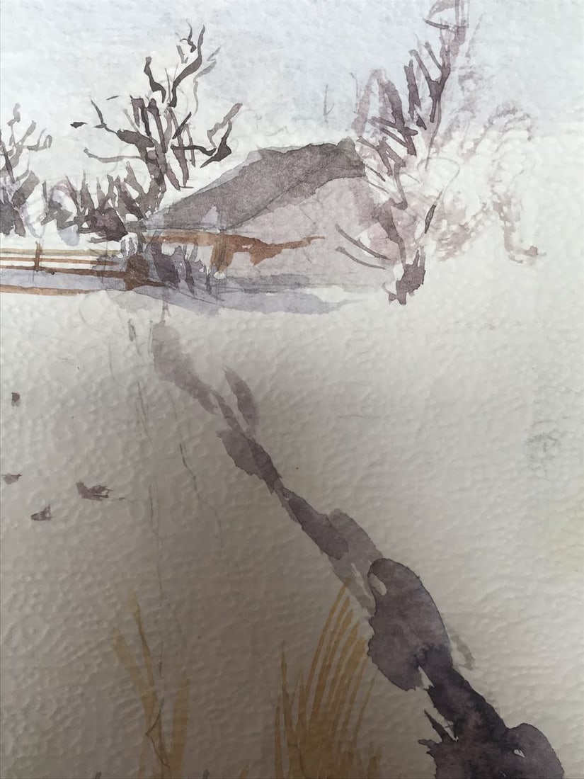 Watercolor painting Winter in the village Unknown artist - 10