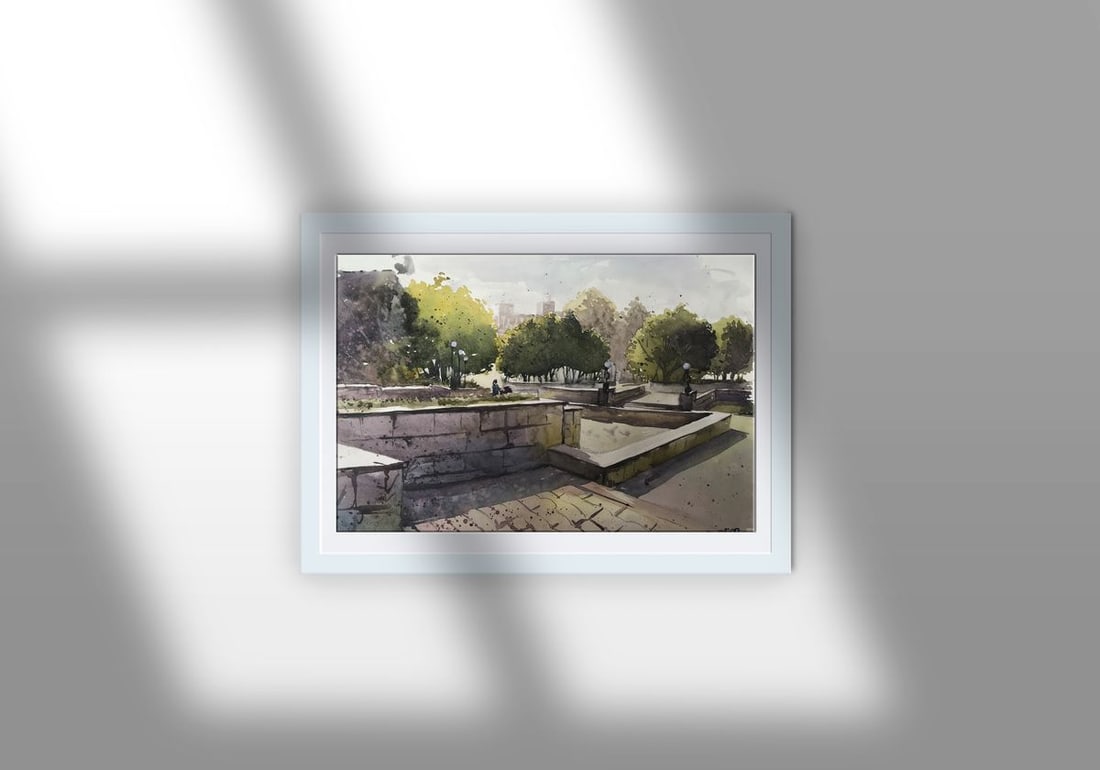 Watercolor painting City recreation park Unknown artist - 3