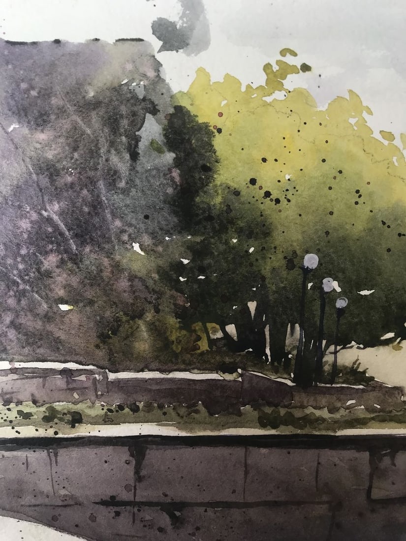 Watercolor painting City recreation park Unknown artist - 4