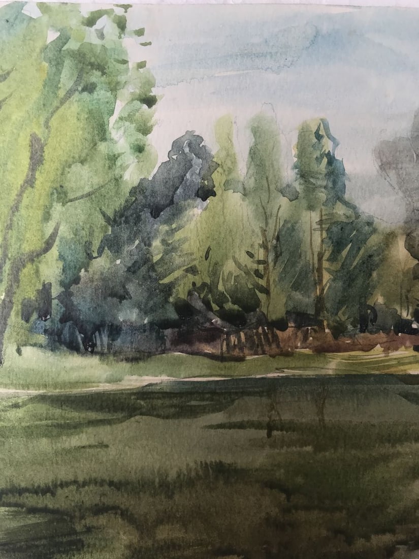 Watercolor painting Outdoors in the forest Unknown artist - 4