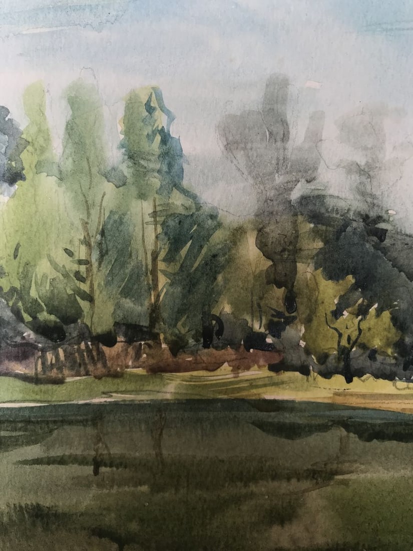 Watercolor painting Outdoors in the forest Unknown artist - 6