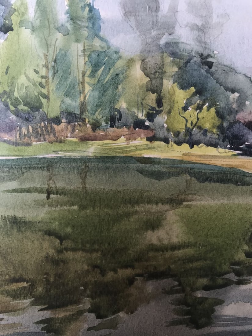 Watercolor painting Outdoors in the forest Unknown artist - 7