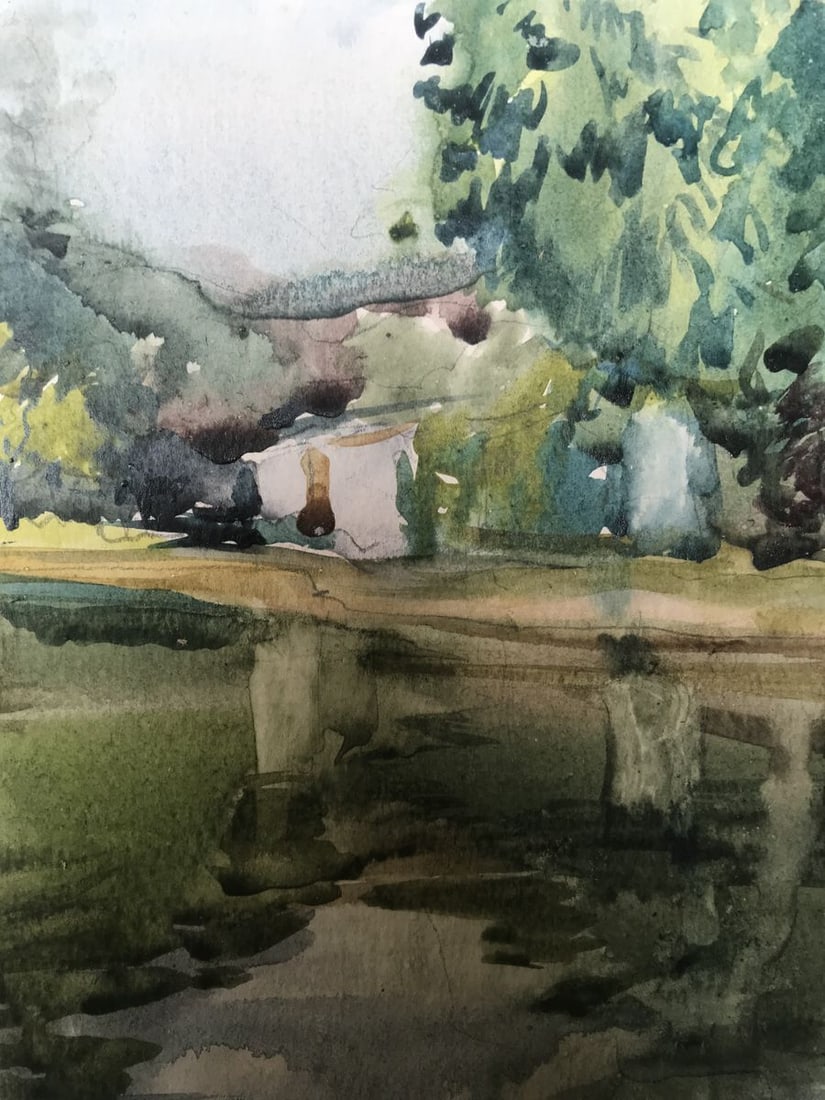 Watercolor painting Outdoors in the forest Unknown artist - 9