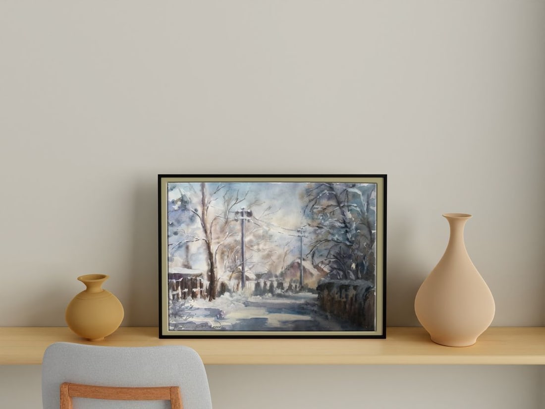 Watercolor painting Streets in the snow Wihyrovskii Victor - 2