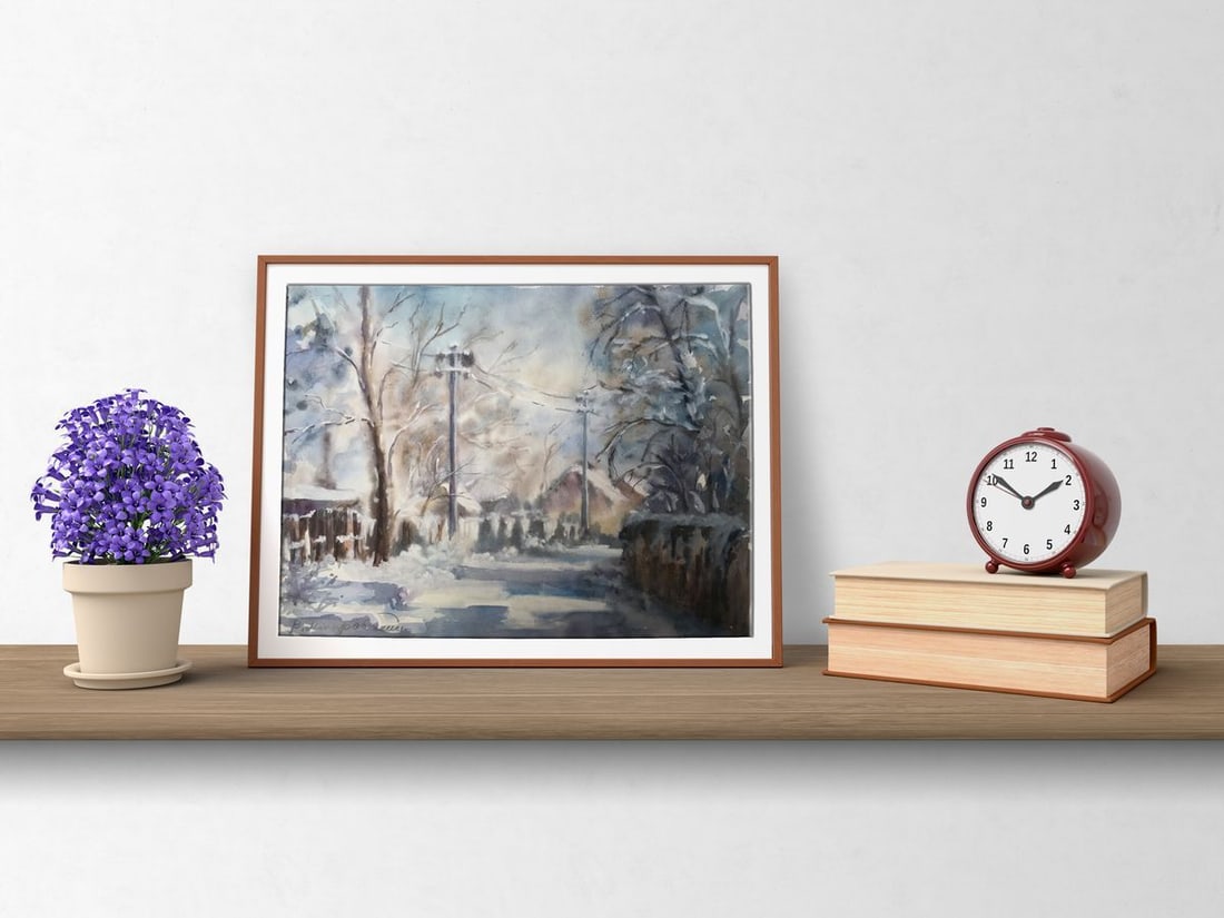 Watercolor painting Streets in the snow Wihyrovskii Victor - 3