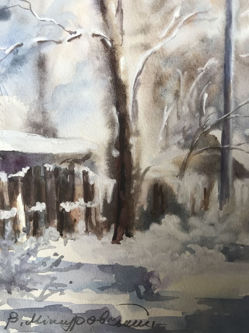 Watercolor painting Streets in the snow Wihyrovskii Victor - 5
