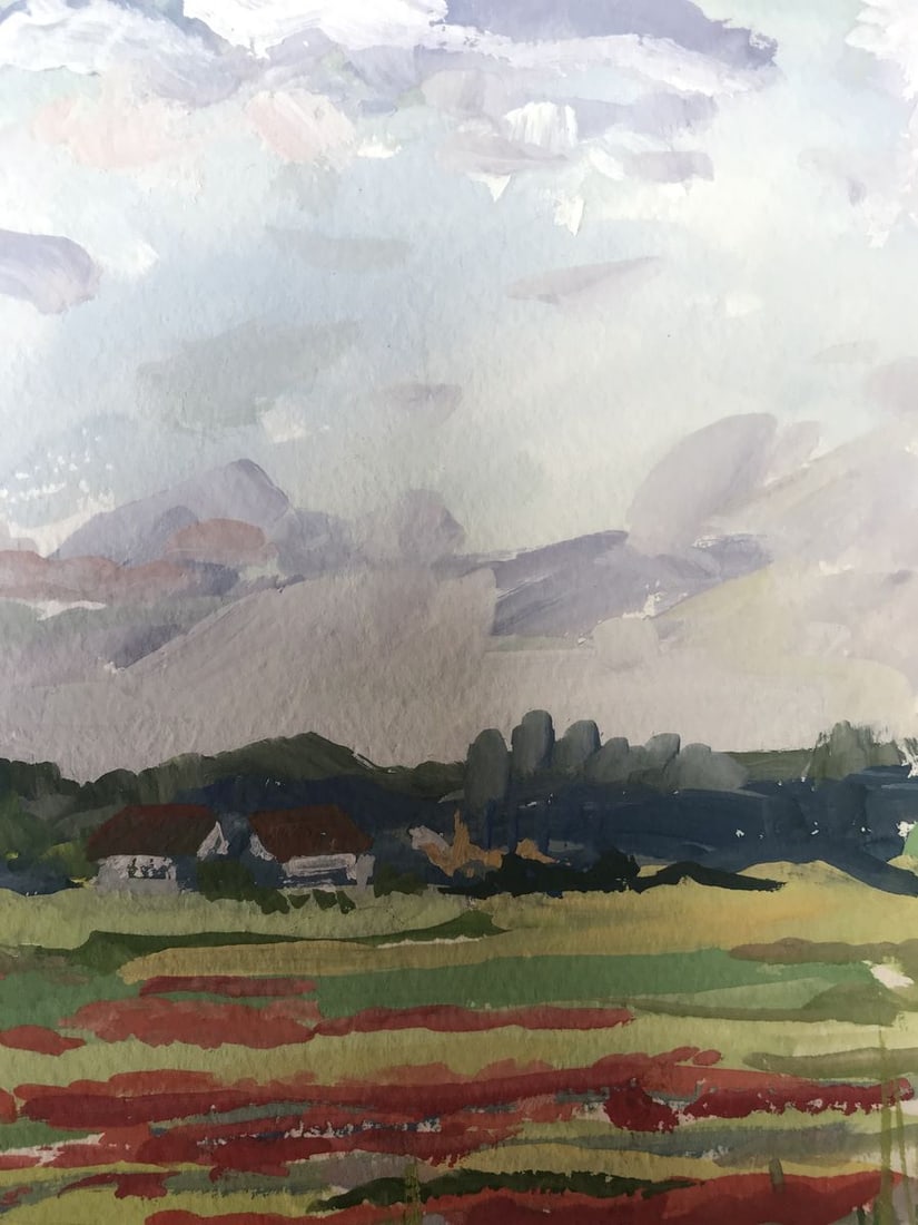 Watercolor painting Flower field Unknown artist - 10