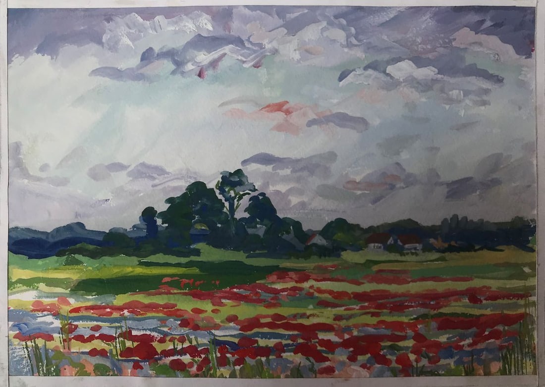 Watercolor painting Flower field Unknown artist (1 of 11)