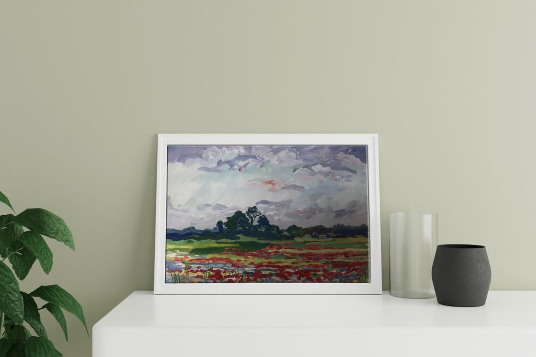 Watercolor painting Flower field Unknown artist - 3