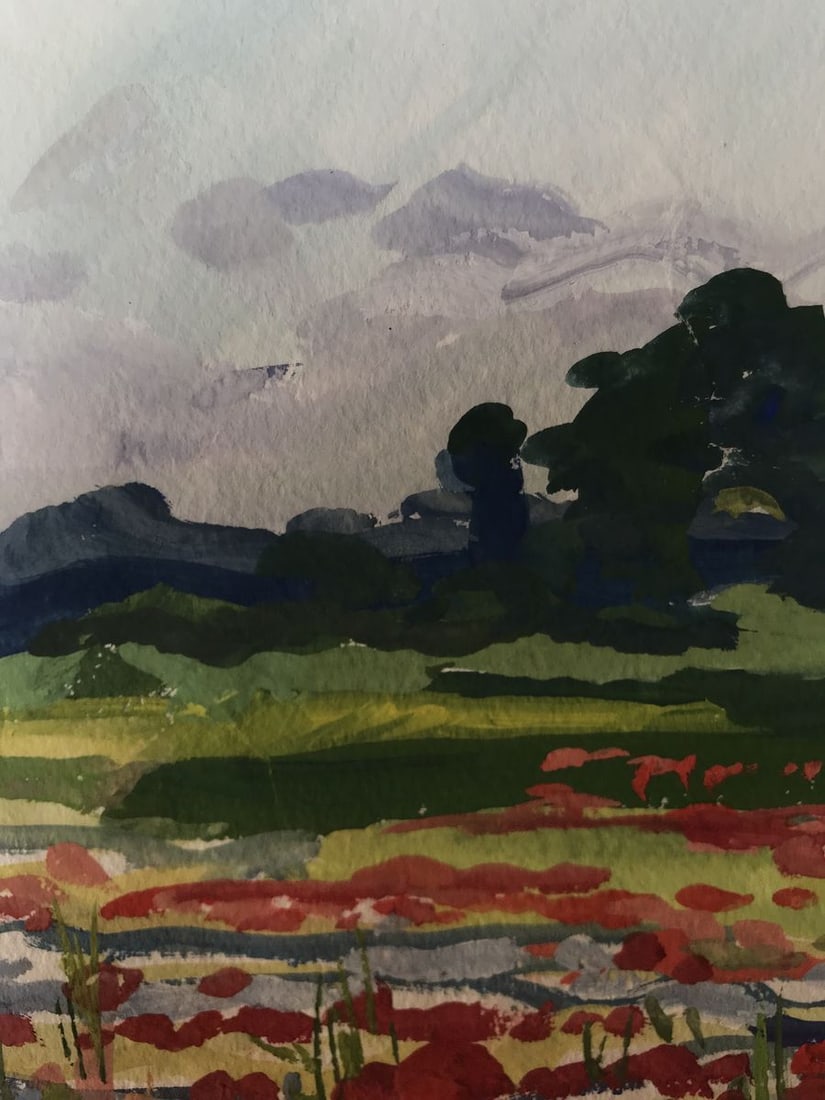 Watercolor painting Flower field Unknown artist - 5