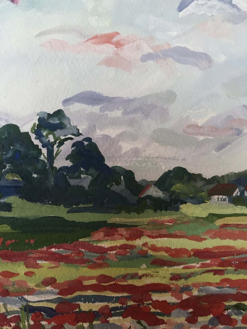 Watercolor painting Flower field Unknown artist - 7