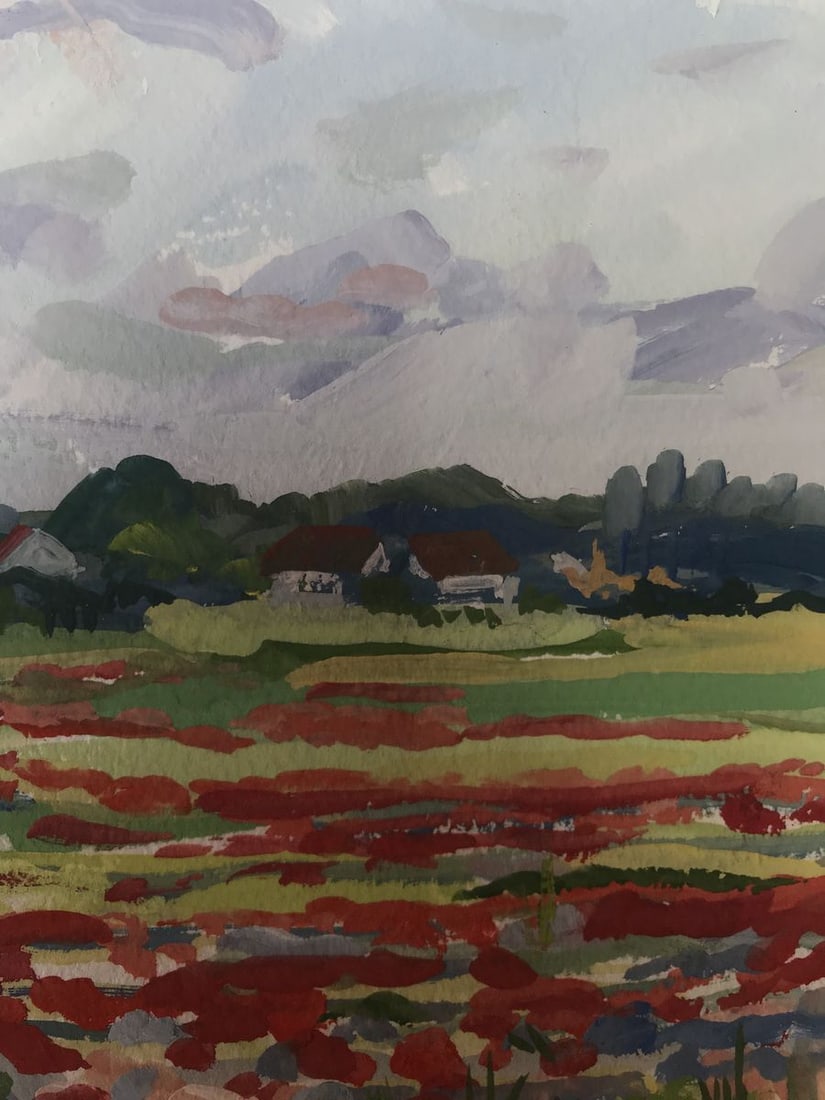 Watercolor painting Flower field Unknown artist - 9