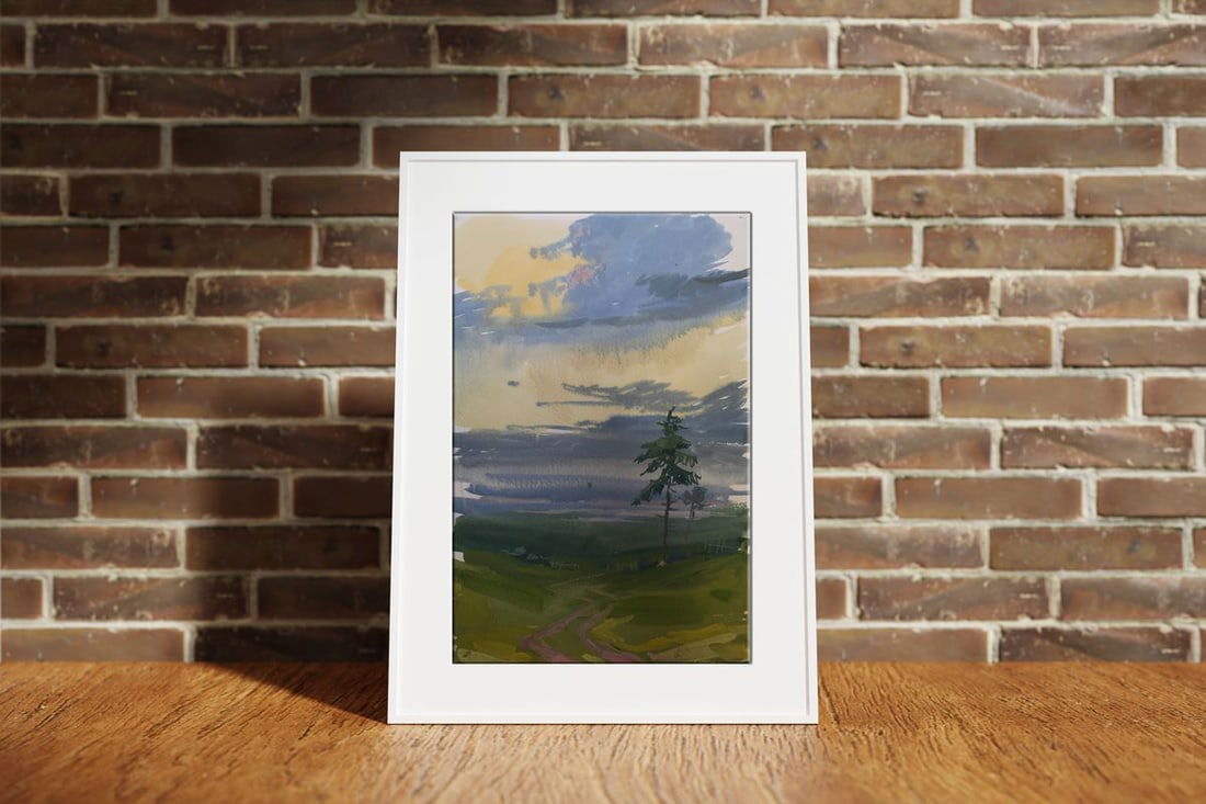 Watercolor painting Road in the field Unknown artist - 3