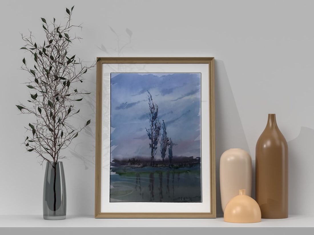 Watercolor painting Night landscape Unknown artist - 3