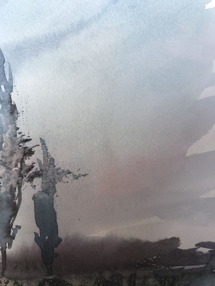 Watercolor painting Night landscape Unknown artist - 9