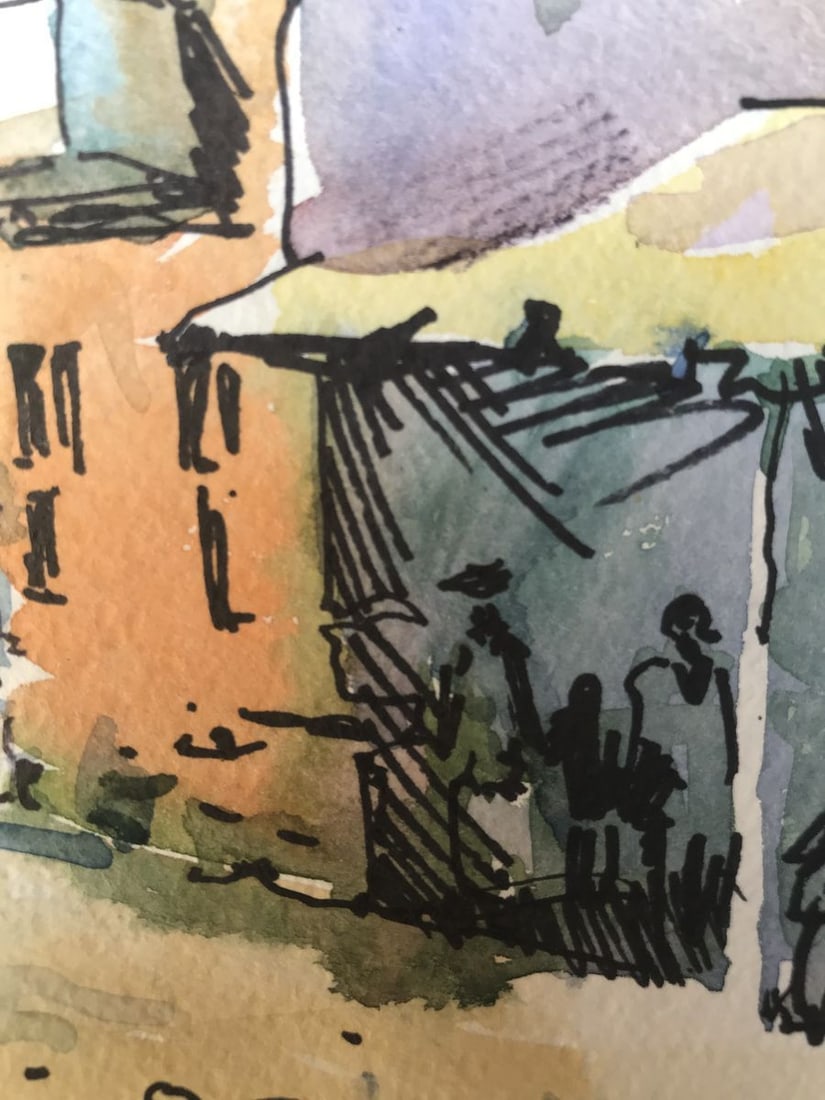 Watercolor painting City life Unknown artist - 10