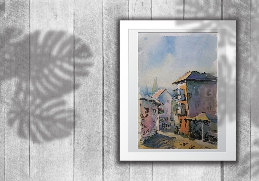 Watercolor painting City life Unknown artist - 2
