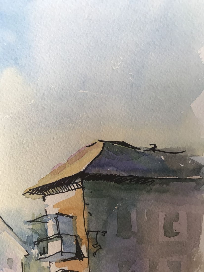 Watercolor painting City life Unknown artist - 5