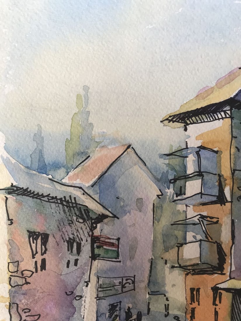 Watercolor painting City life Unknown artist - 6
