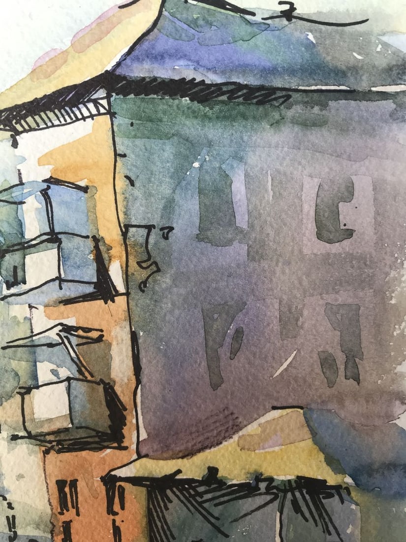 Watercolor painting City life Unknown artist - 7