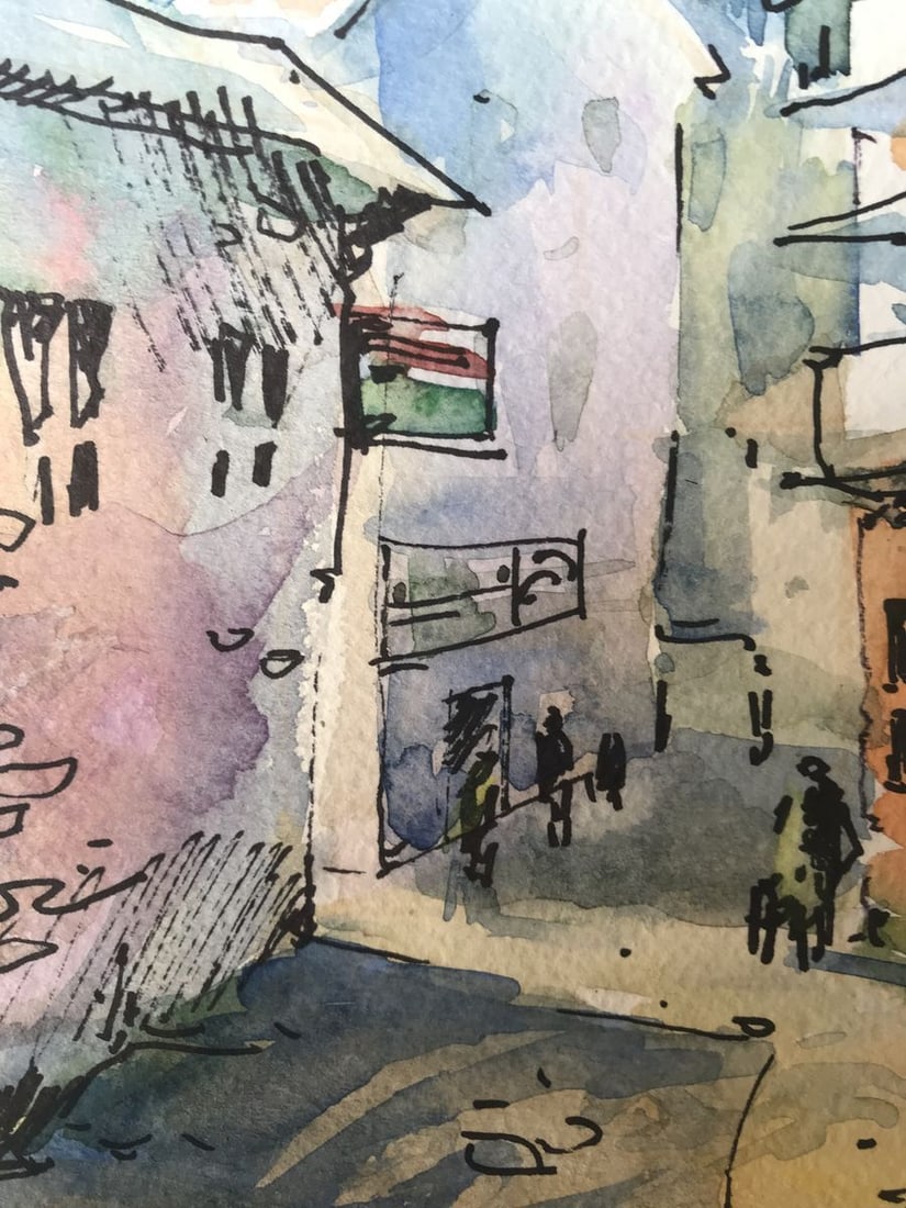 Watercolor painting City life Unknown artist - 8