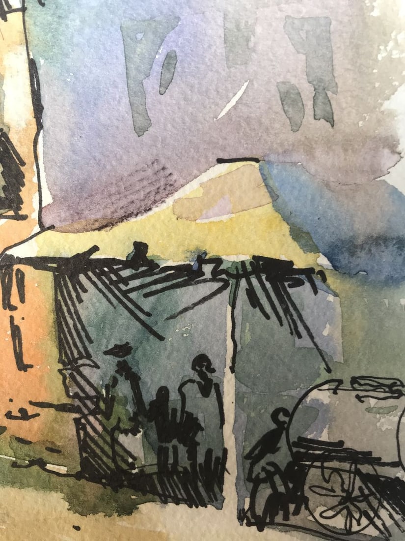 Watercolor painting City life Unknown artist - 9