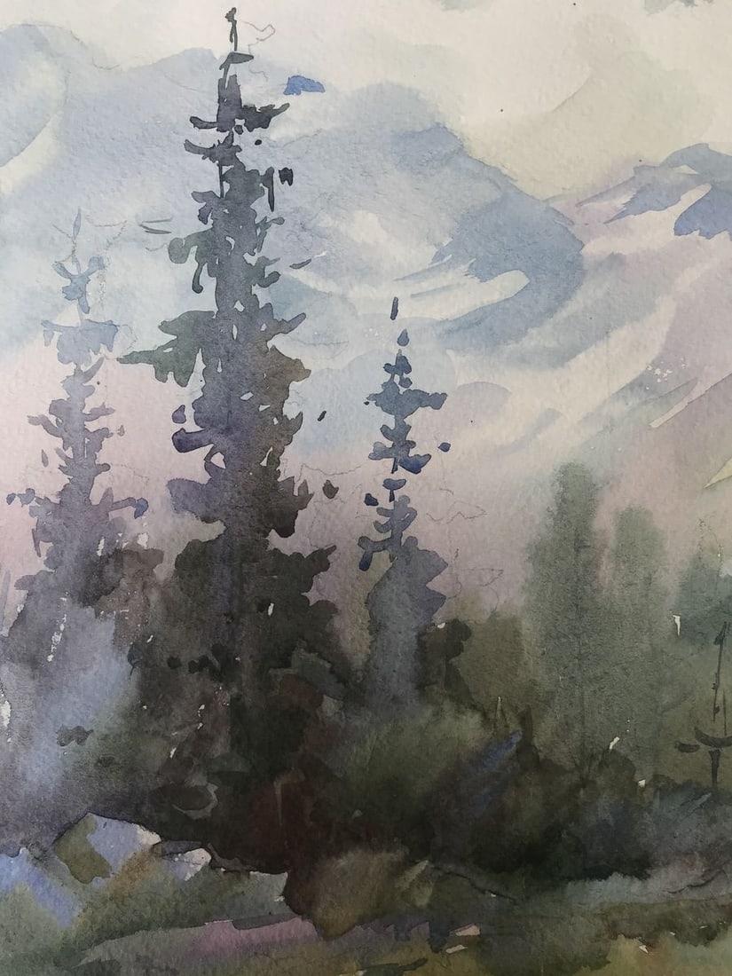 Watercolor painting Holidays in the mountains Unknown artist - 6