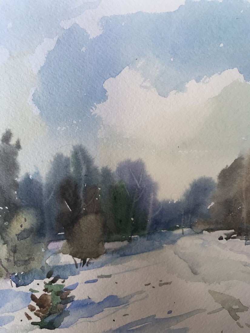 Watercolor painting Winter landscape Unknown artist - 4
