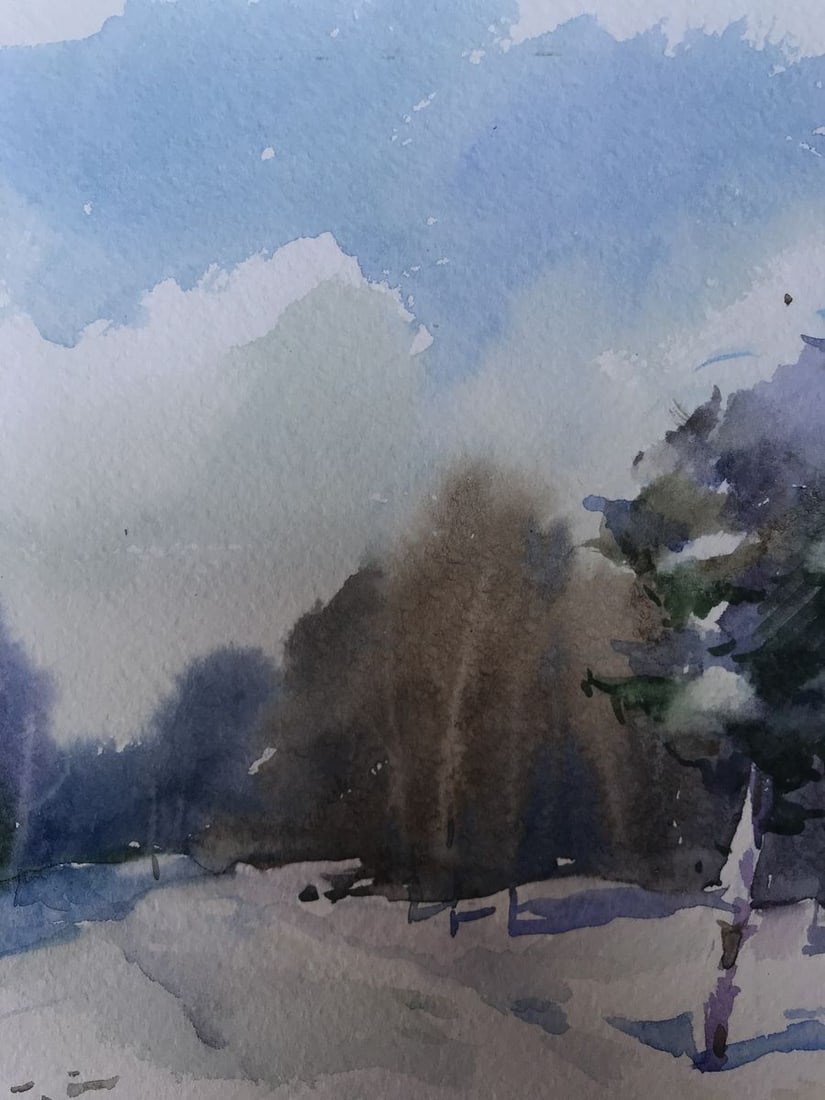Watercolor painting Winter landscape Unknown artist - 5