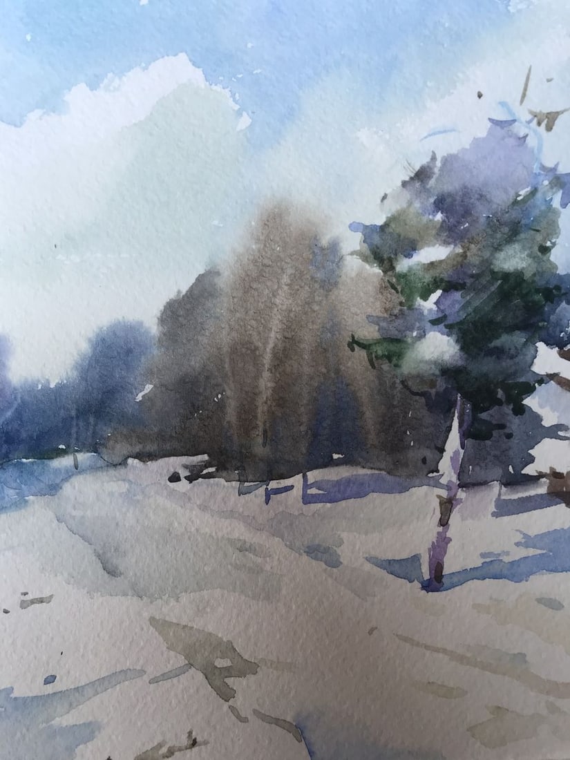 Watercolor painting Winter landscape Unknown artist - 6