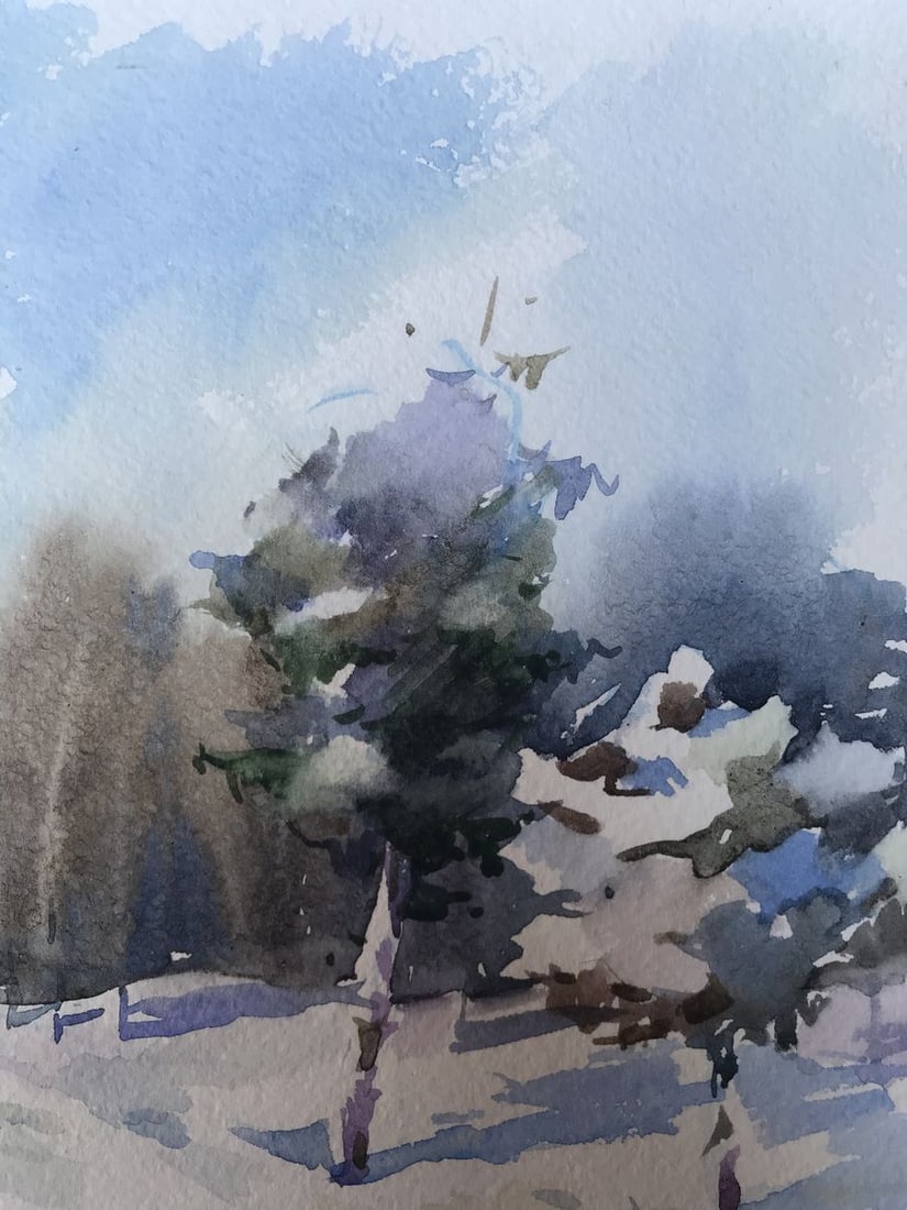 Watercolor painting Winter landscape Unknown artist - 7