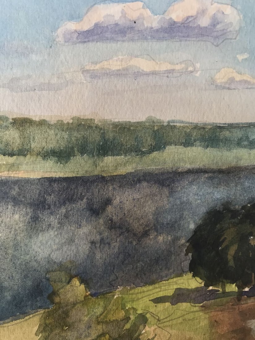 Watercolor painting Road to the church Unknown artist - 4