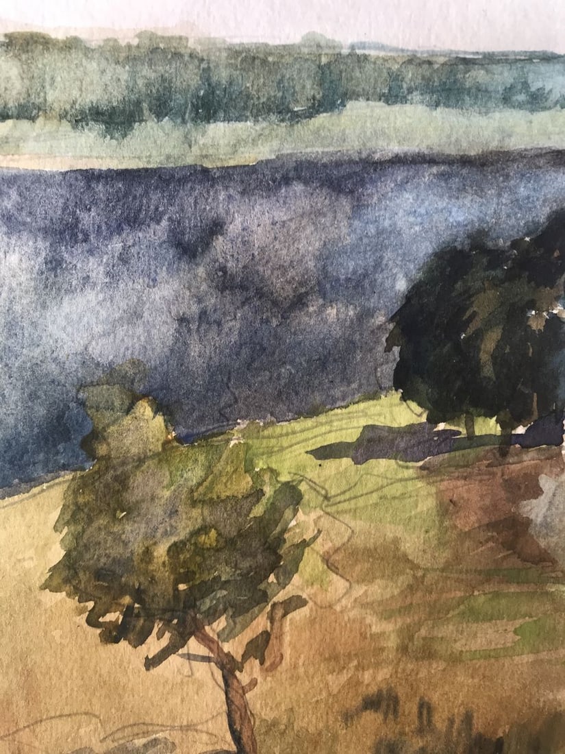 Watercolor painting Road to the church Unknown artist - 5