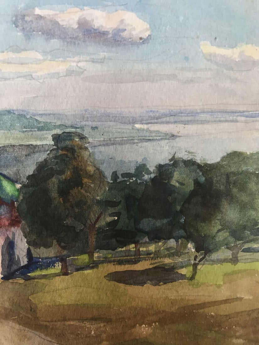 Watercolor painting Road to the church Unknown artist - 8