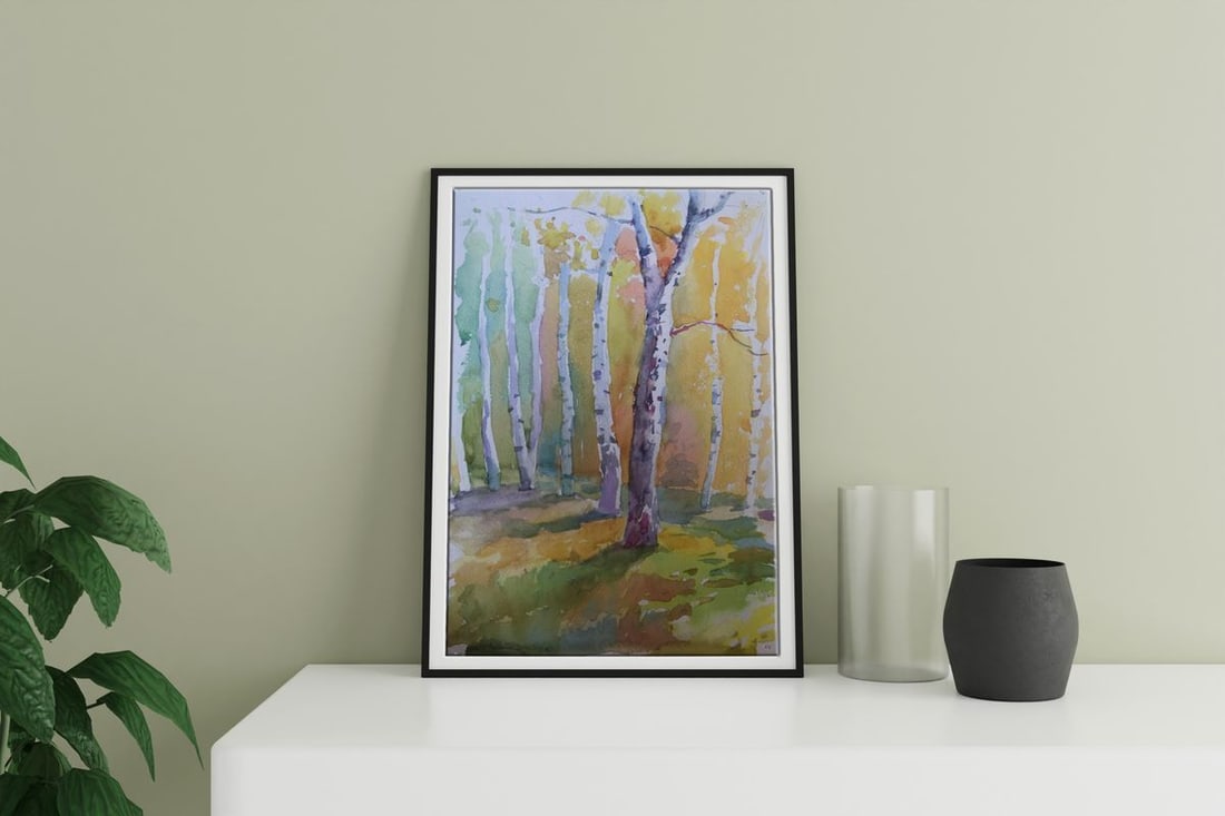 Watercolor painting Birch forest Unknown artist - 2