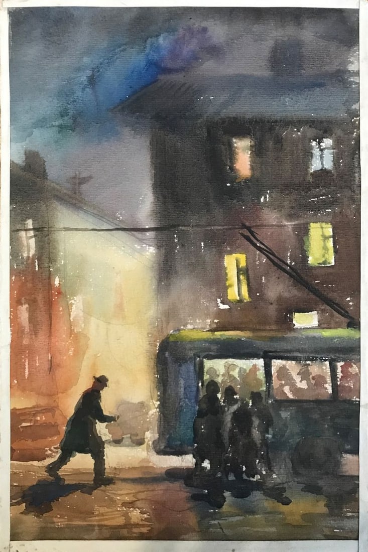 Watercolor painting Night city Wihyrovskii Victor (1 of 12)