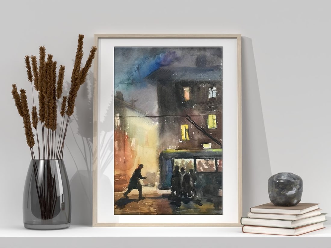 Watercolor painting Night city Wihyrovskii Victor - 2