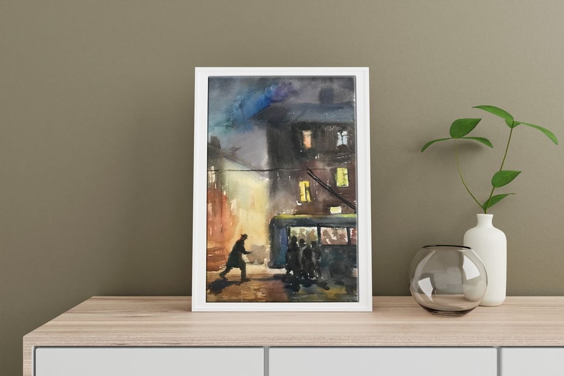 Watercolor painting Night city Wihyrovskii Victor - 3