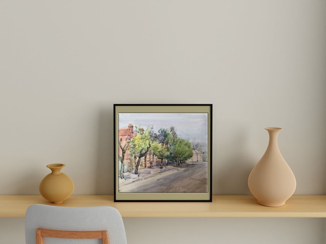 Watercolor painting City streets Unknown artist - 2